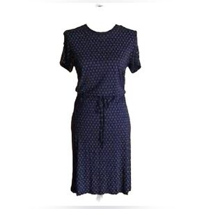 Women's H&M Polka Dot Printed Navy Flutter-Sleeve Dress Size M Spring Midi